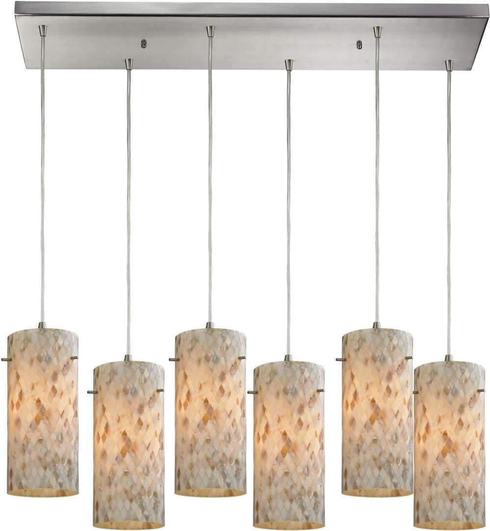 Capri 6 Light Pendant In Satin Nickel and Capiz Shell