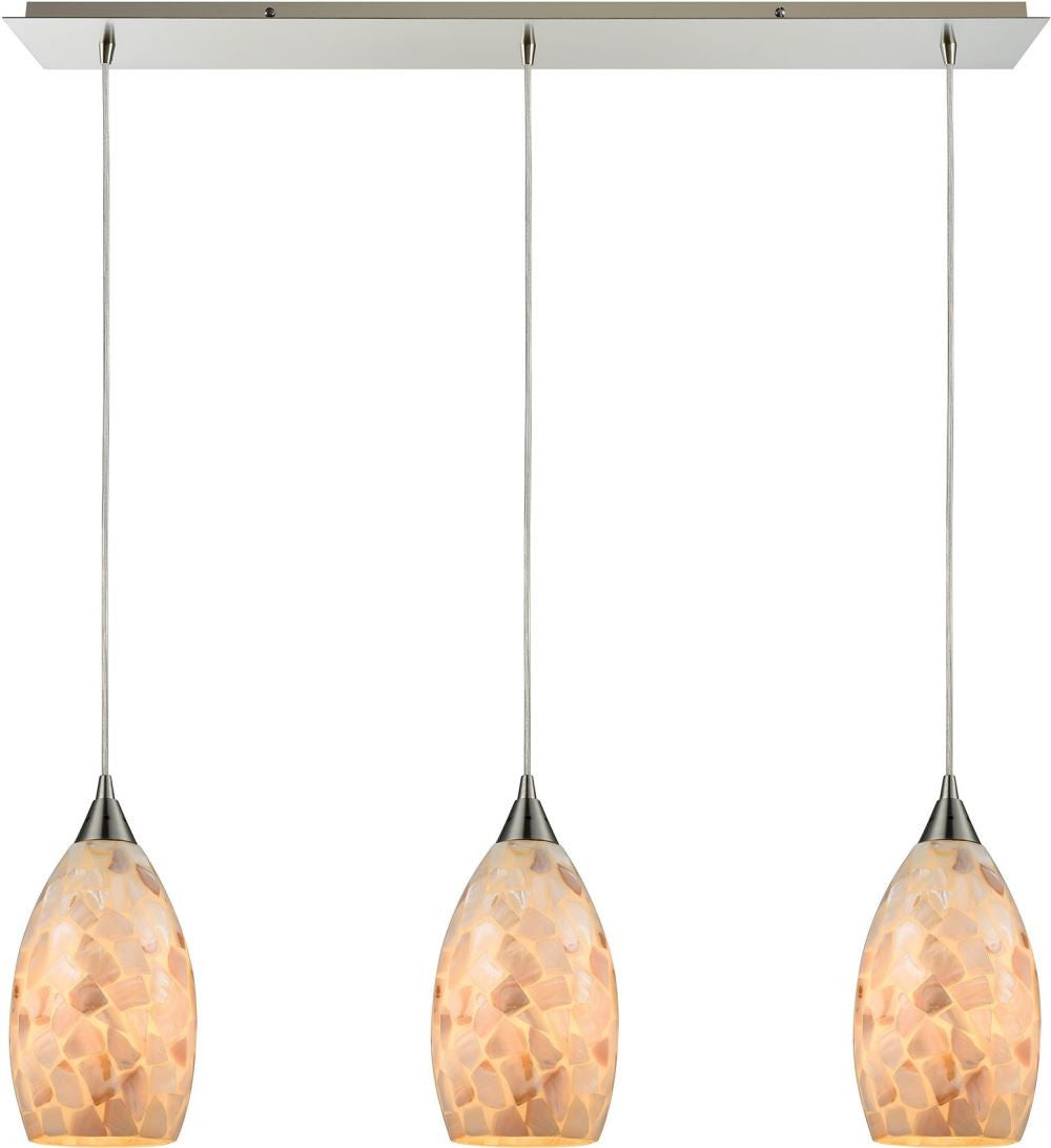 Capri 3 Light Pendant In Satin Nickel and Capiz Shell