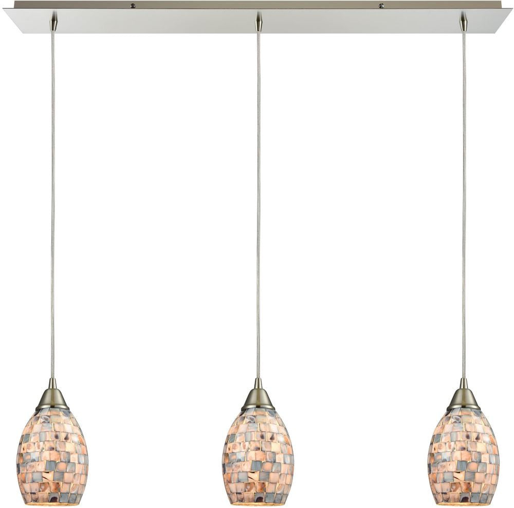 Capri 3 Light Pendant In Satin Nickel and Gray Capiz Shell