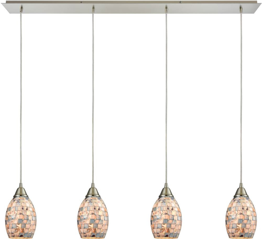 Capri 4 Light Pendant In Satin Nickel and Gray Capiz Shell