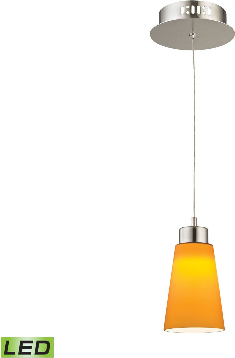 Coppa 1 Light Led Pendant In Satin Nickel With Yellow Glass