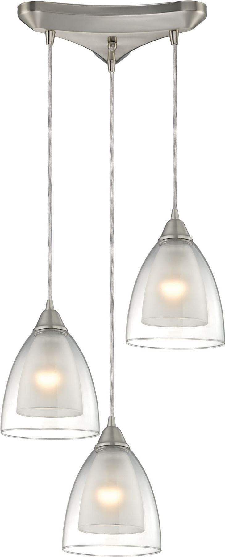 Layers 3 Light Pendant In Satin Nickel and Clear Glass