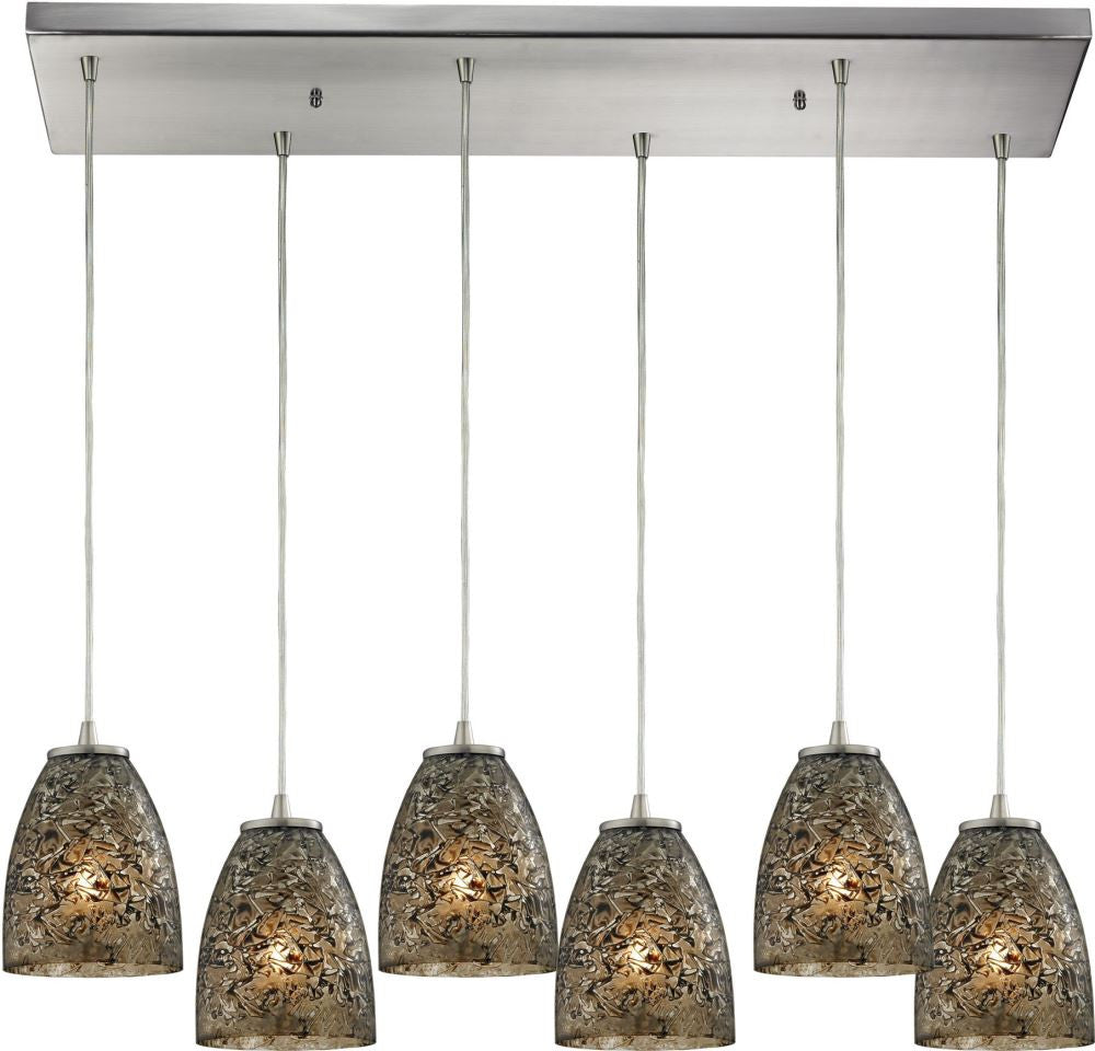 Fissure 6 Light Pendant In Satin Nickel and Smoke Glass