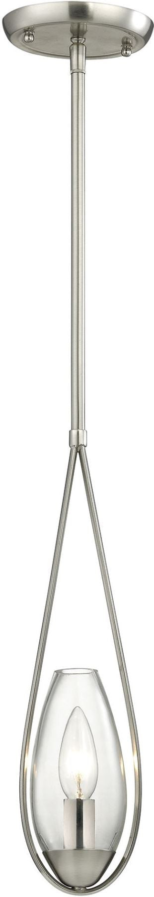 Teardrop 1 Light Pendant In Satin Nickel and Clear Glass