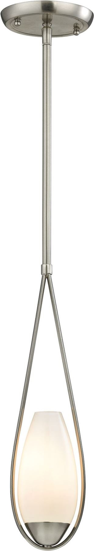 Teardrop 1 Light Pendant In Satin Nickel and White Glass