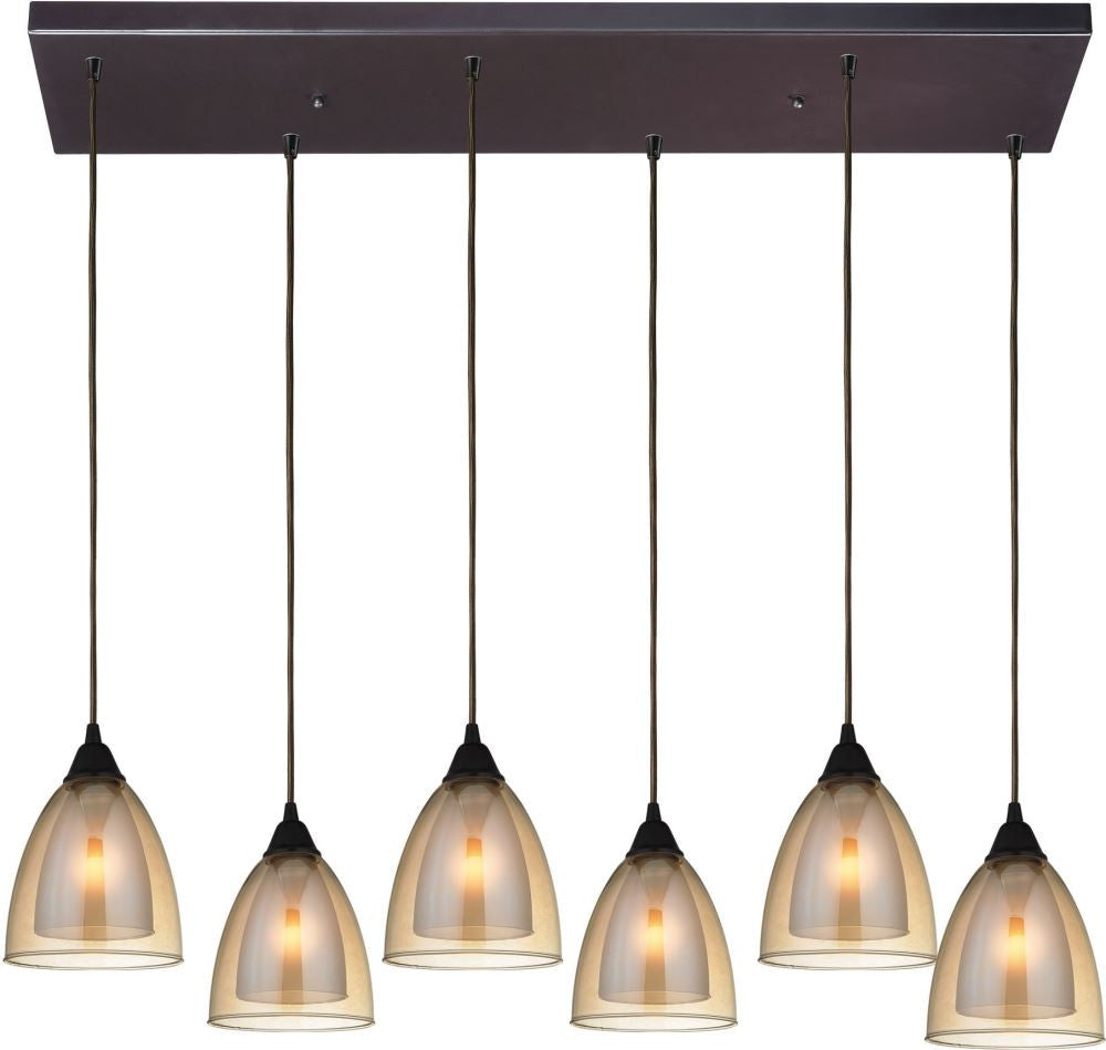 Layers 6 Light Pendant In Oil Rubbed Bronze and Amber Teak Glass