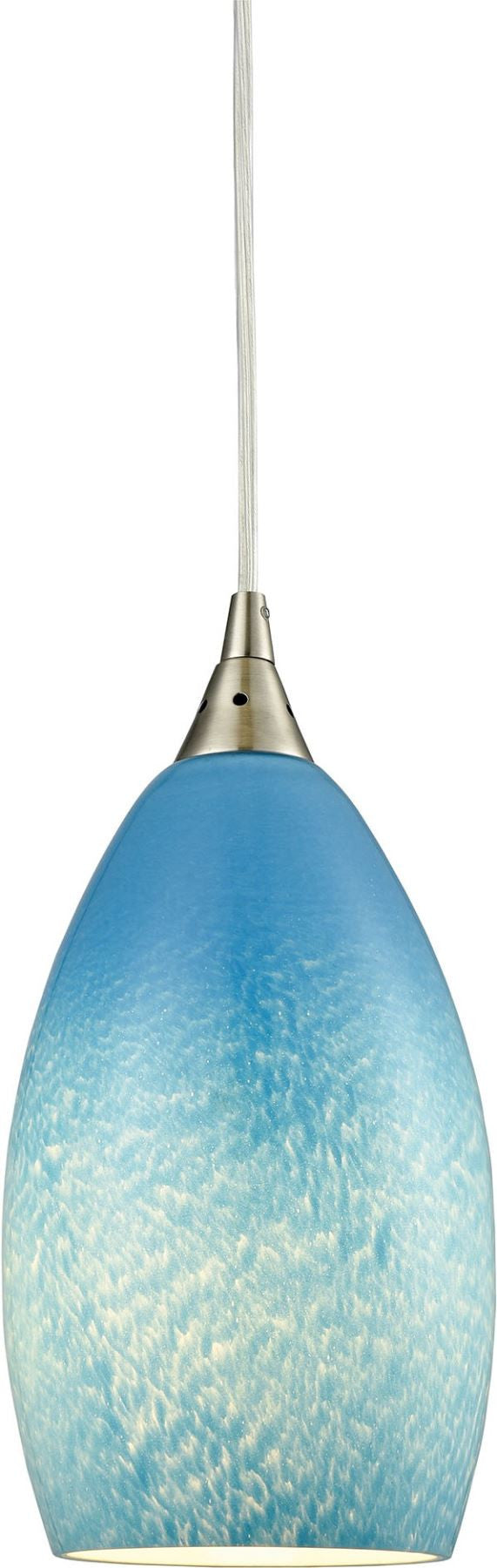 Earth 1 Light Pendant In Satin Nickel and Sky Blue Glass