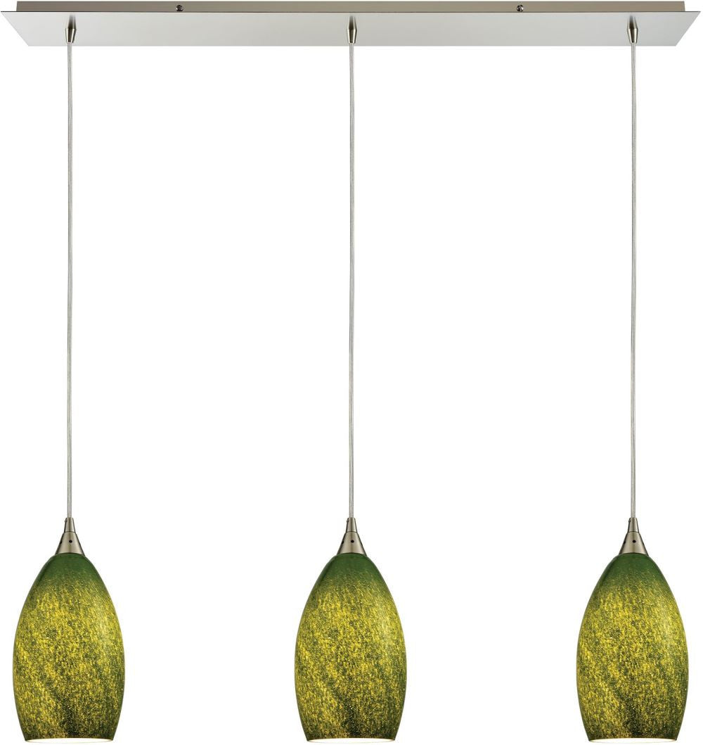 Earth 3 Light Pendant In Satin Nickel and Grass Green Glass
