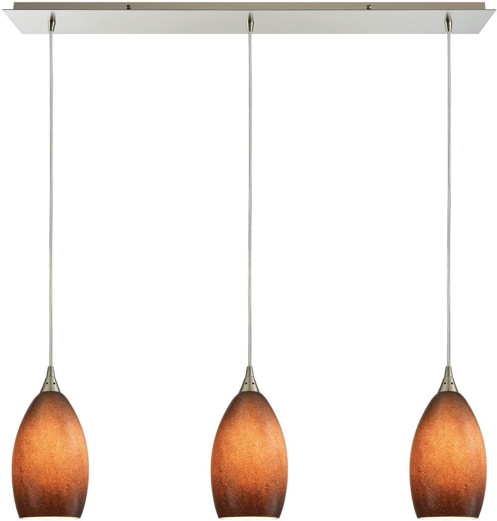 Earth 3 Light Pendant In Satin Nickel and Sand Glass