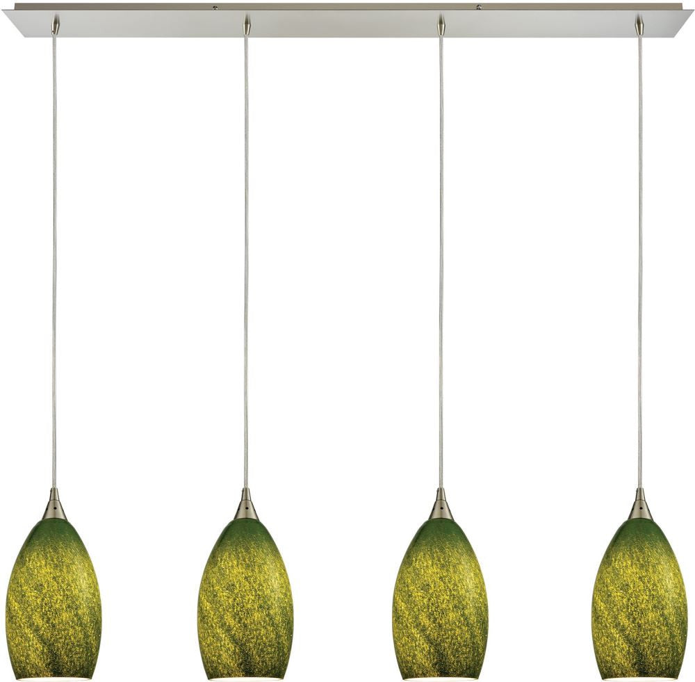 Earth 4 Light Pendant In Satin Nickel and Grass Green Glass