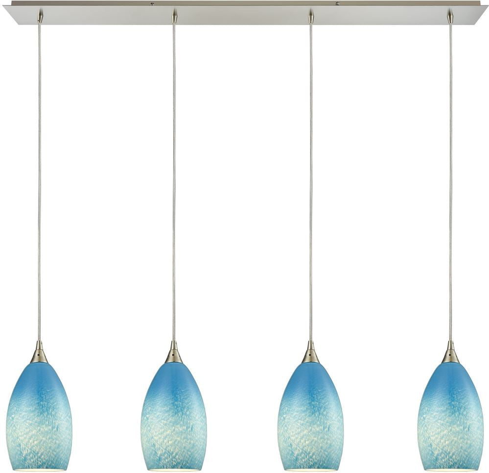 Earth 4 Light Pendant In Satin Nickel and Sky Blue Glass
