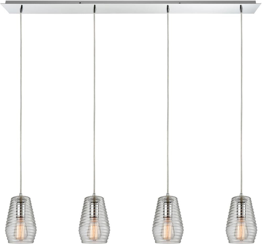 Ribbed Glass 4 Light Pendant In Polished Chrome