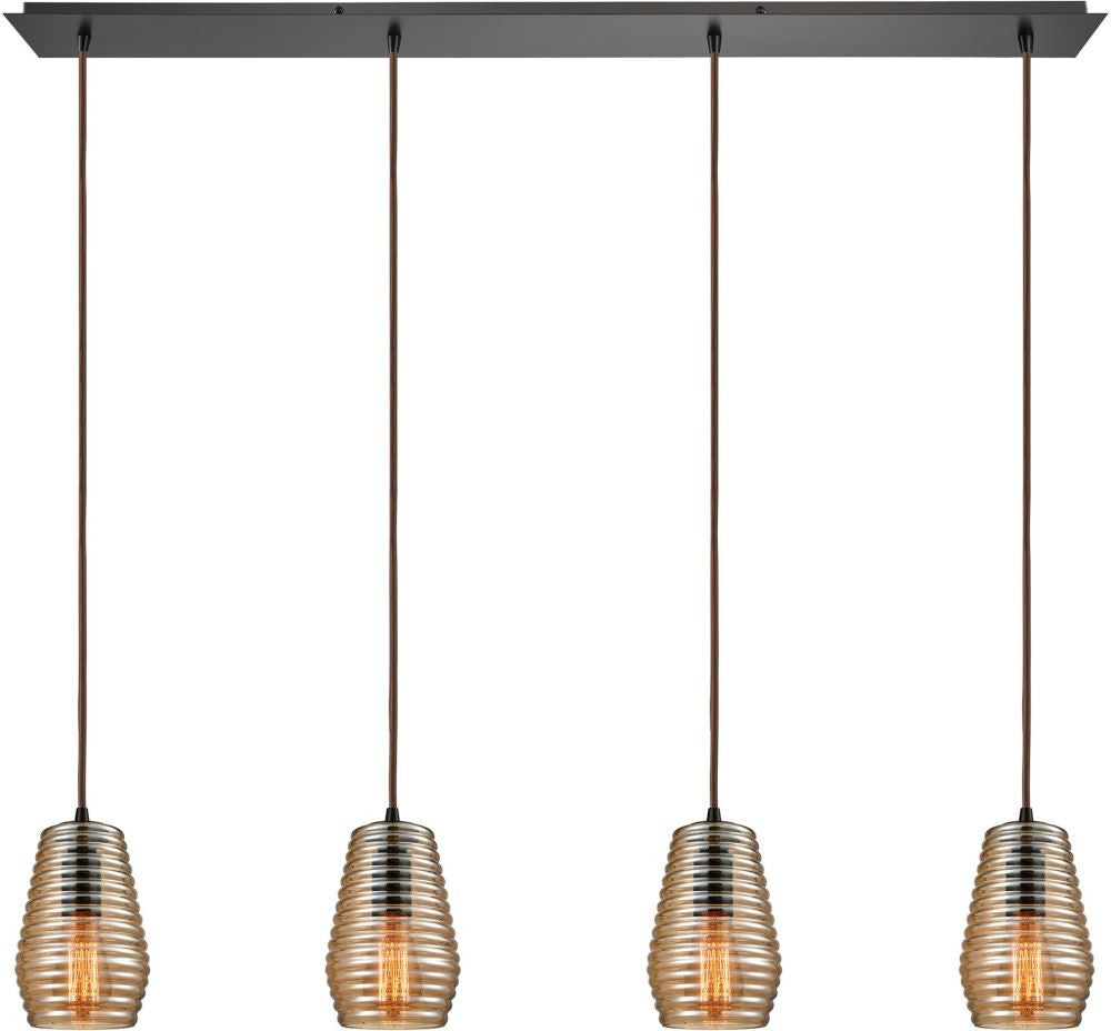 Ribbed Glass 4 Light Pendant In Oil Rubbed Bronze