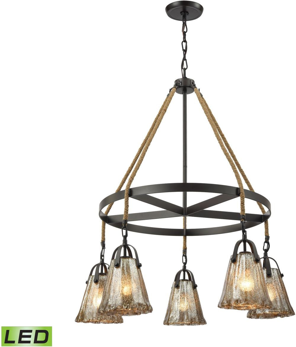 Hand Formed Glass 5 Light Led Chandelier In Oil Rubbed Bronze