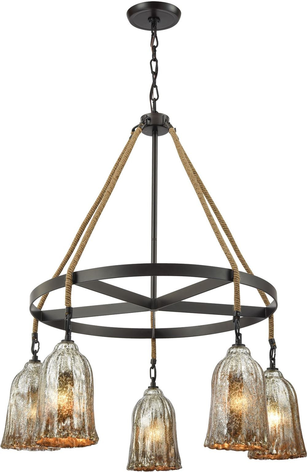 Hand Formed Glass 5 Light Chandelier In Oil Rubbed Bronze