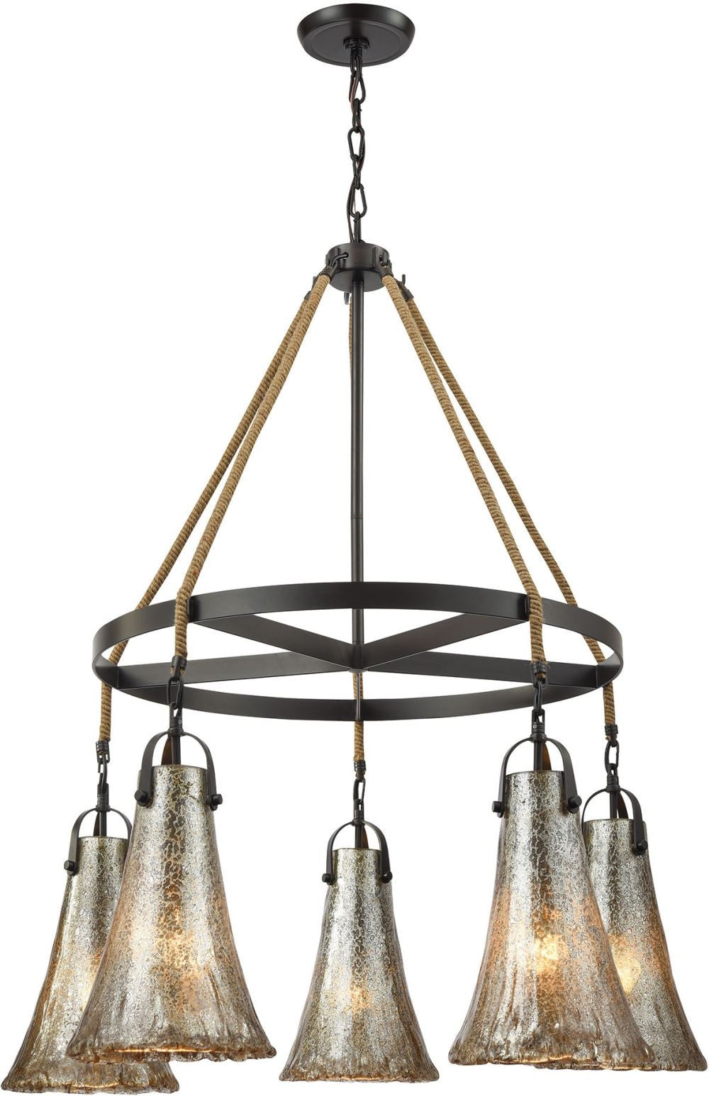 Hand Formed Glass 5 Light Chandelier In Oil Rubbed Bronze