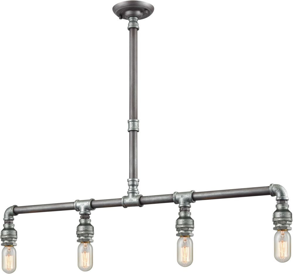 Cast Iron Pipe 4 Light Island In Weathered Zinc