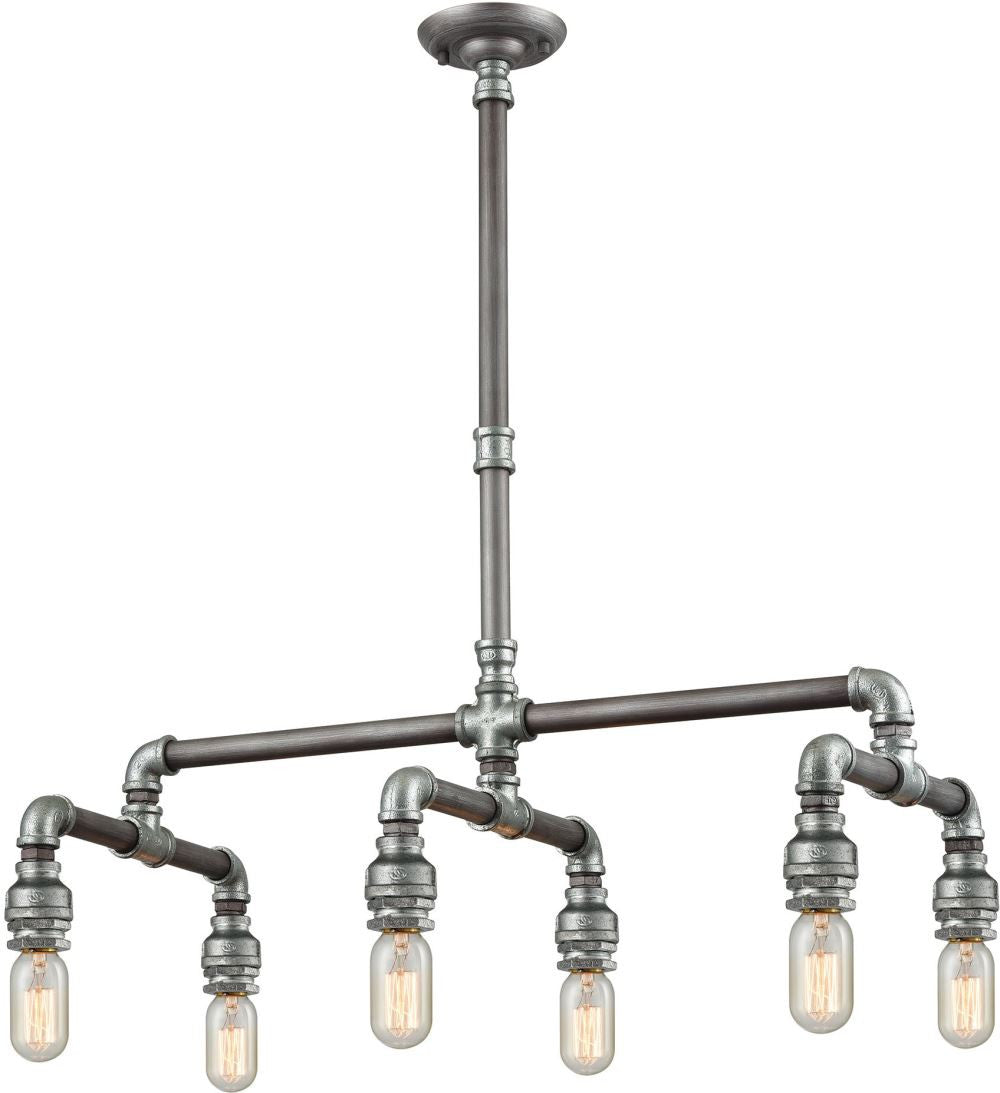 Cast Iron Pipe 6 Light Chandelier In Weathered Zinc