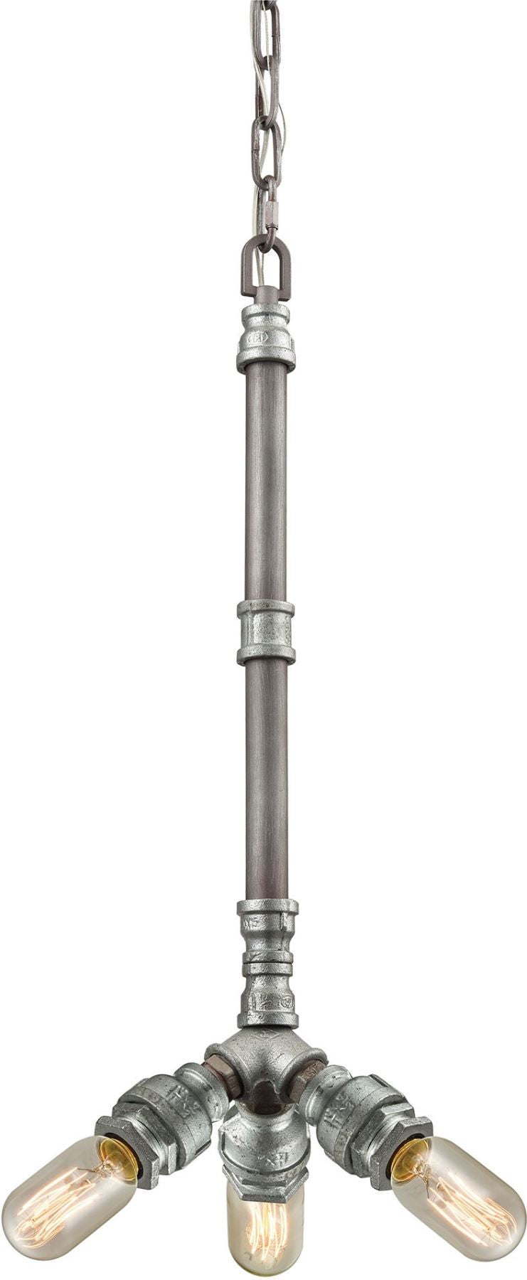 Cast Iron Pipe 3 Light Chandelier In Weathered Zinc