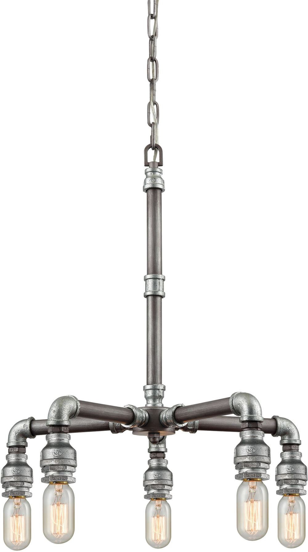 Cast Iron Pipe 5 Light Chandelier In Weathered Zinc