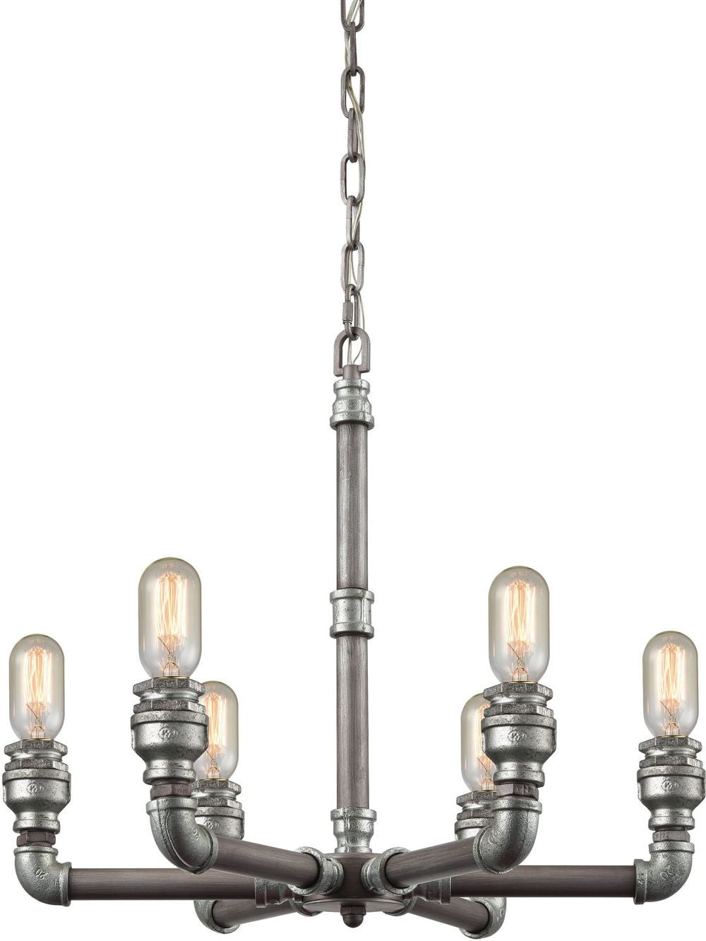 Cast Iron Pipe 6 Light Chandelier In Weathered Zinc