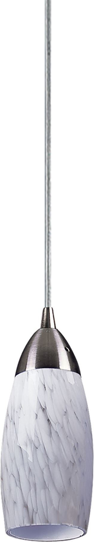 Milan 1 Light Led Pendant In Satin Nickel and White Swirl Glass