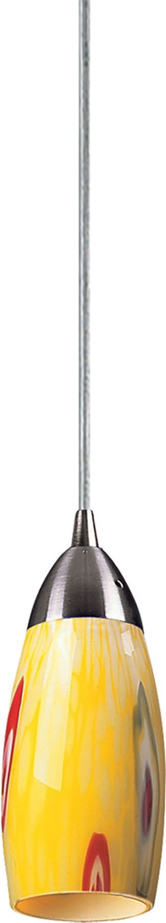 Milan 1 Light Led Pendant In Satin Nickel and Yellow Blaze Glass