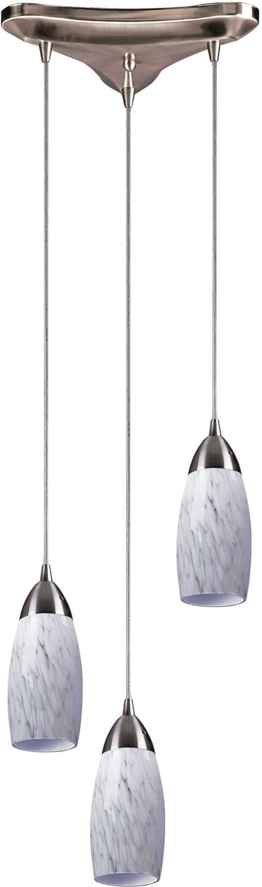Milan 3 Light Pendant In Satin Nickel and Snow White Glass