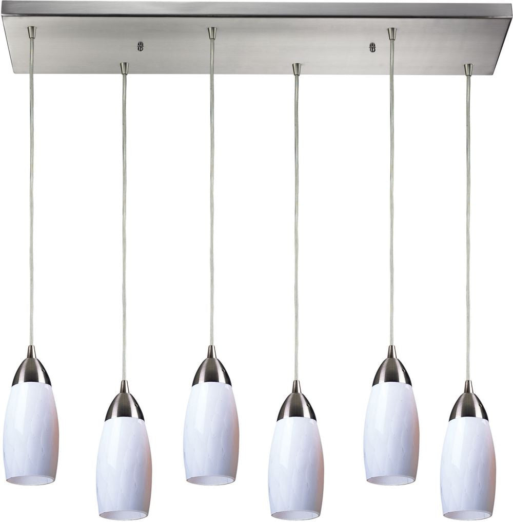 Milan 6 Light Pendant In Satin Nickel and Simply White Glass