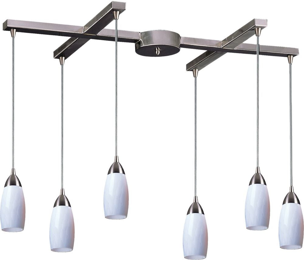 Milan 6 Light Pendant In Satin Nickel and Simply White Glass