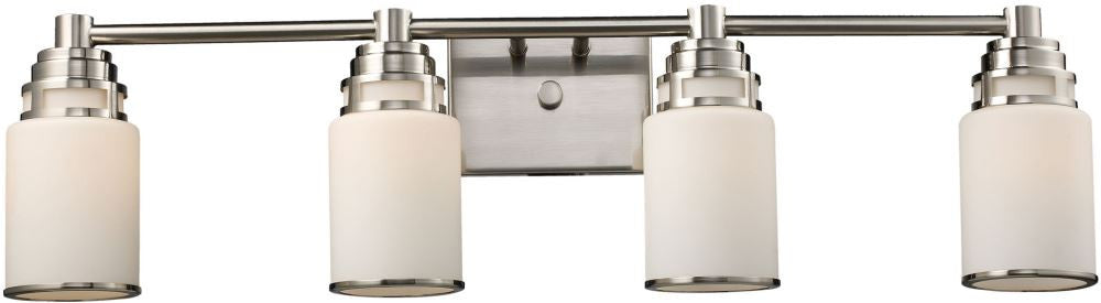 Bryant 4 Light Vanity In Satin Nickel and Opal White Glass