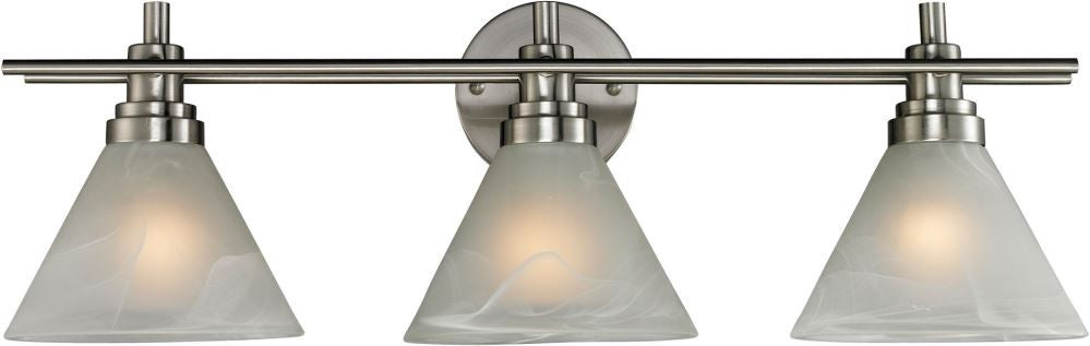 Pemberton 3 Light Vanity In Brushed Nickel and Marbelized White Glass