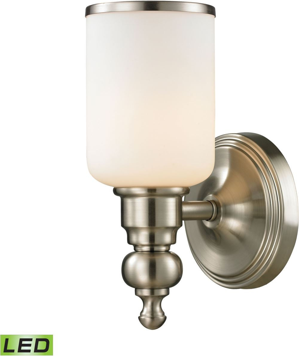 Bristol Way 1 Light Led Vanity In Brushed Nickel and Opal White Glass