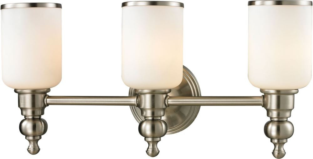 Bristol Way 3 Light Vanity In Brushed Nickel and Opal White Glass
