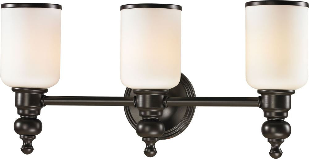 Bristol Way 3 Light Vanity In Oil Rubbed Bronze and Opal White Glass