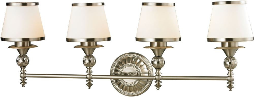 Smithfield 4 Light Vanity In Brushed Nickel and Opal White Glass