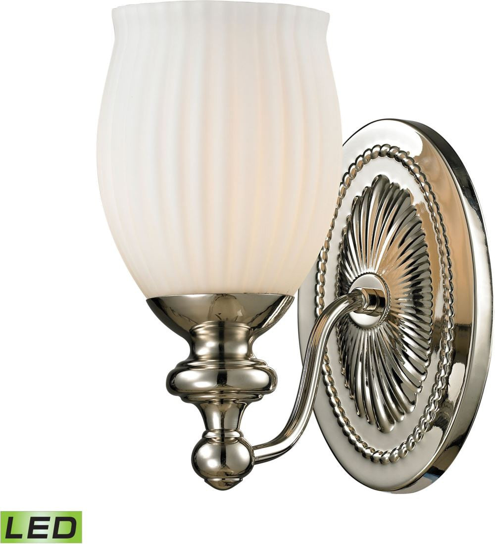 Park Ridge 1 Light Led Vanity In Polished Nickel and Reeded Glass
