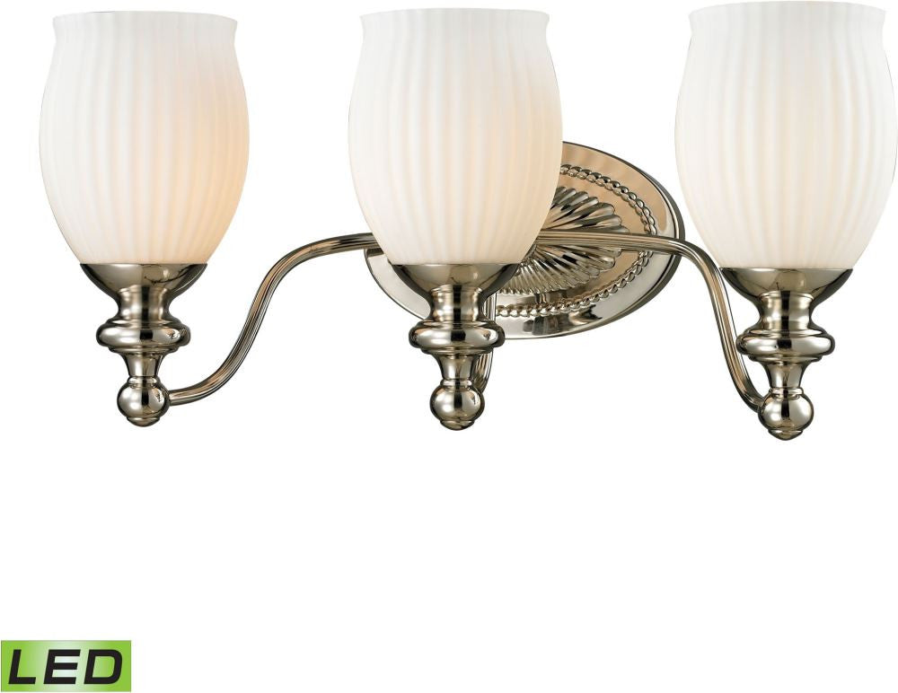 Park Ridge 3 Light Led Vanity In Polished Nickel and Reeded Glass
