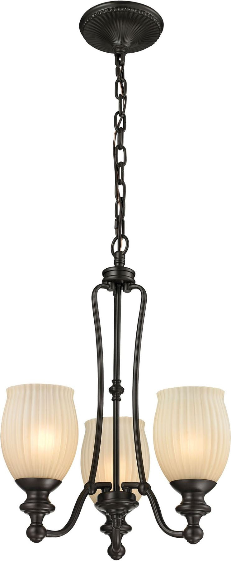 Park Ridge 3 Light Chandelier In Oil Rubbed Bronze and Reeded Glass