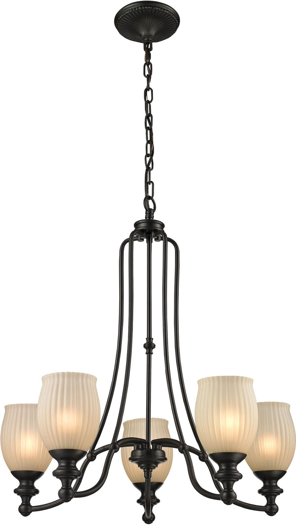 Park Ridge 5 Light Chandelier In Oil Rubbed Bronze and Reeded Glass
