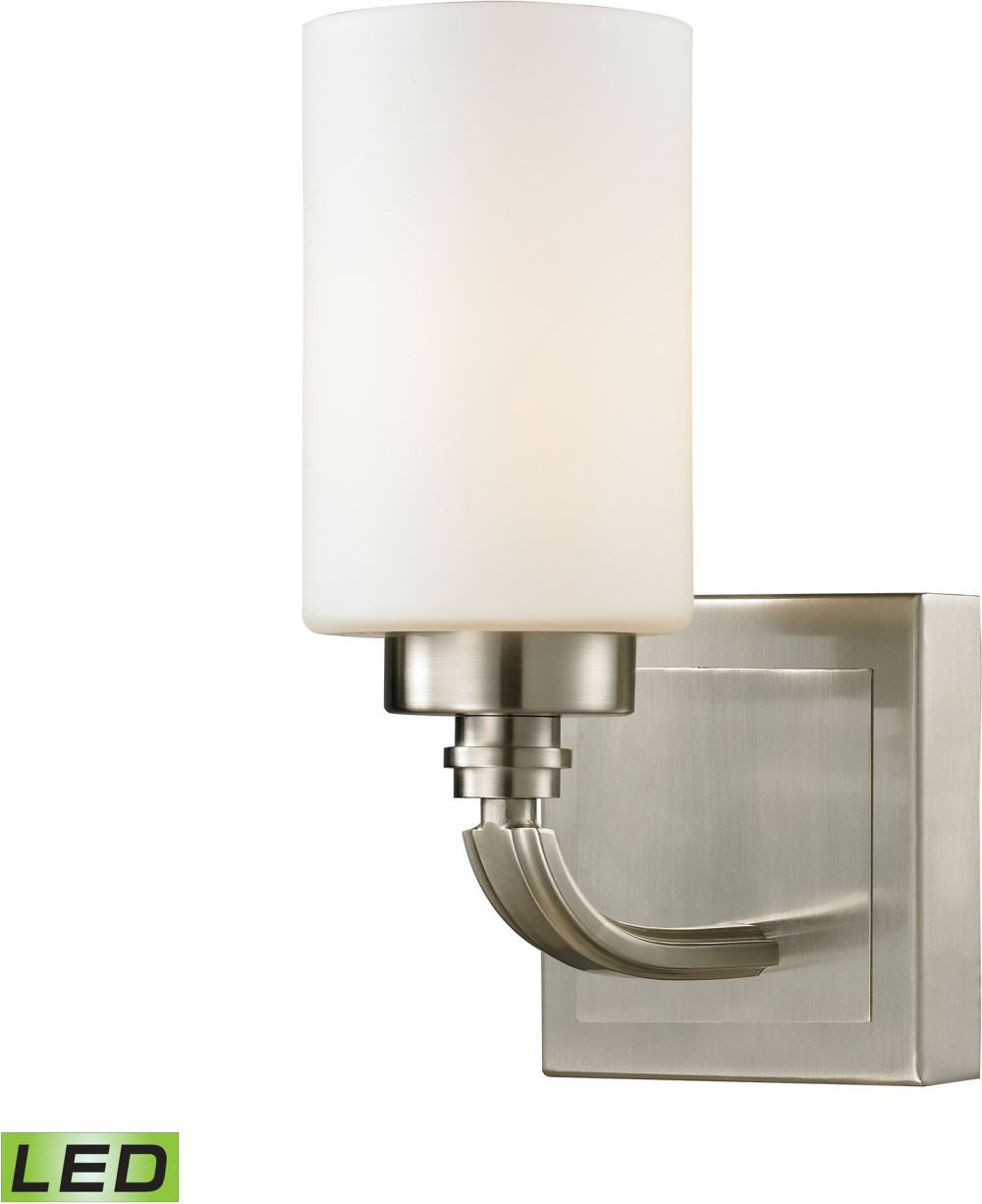 Dawson 1 Light Led Vanity In Brushed Nickel and Opal White Glass
