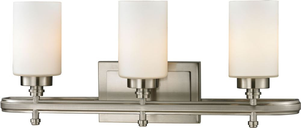 Dawson 3 Light Vanity In Brushed Nickel and Opal White Glass