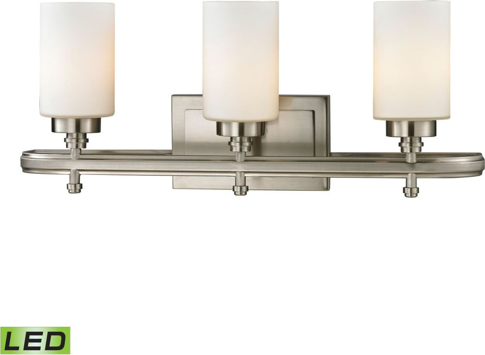 Dawson 3 Light Led Vanity In Brushed Nickel and Opal White Glass