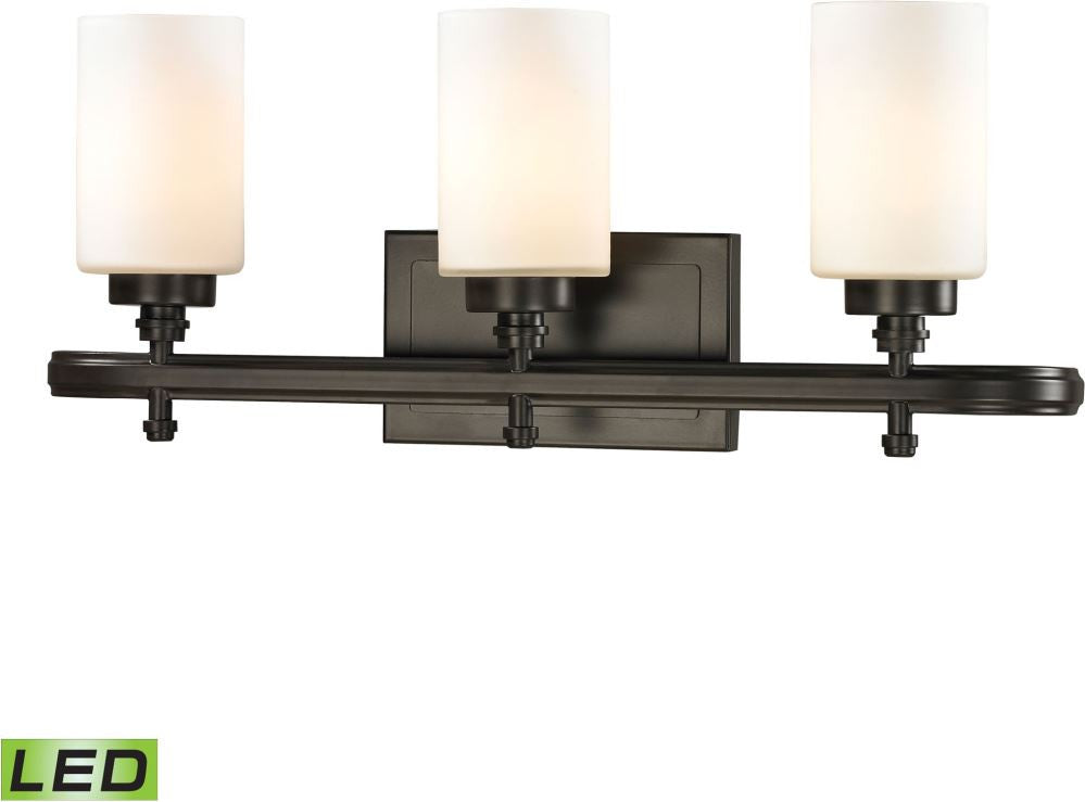 Dawson 3 Light Led Vanity In Oil Rubbed Bronze and Opal White Glass