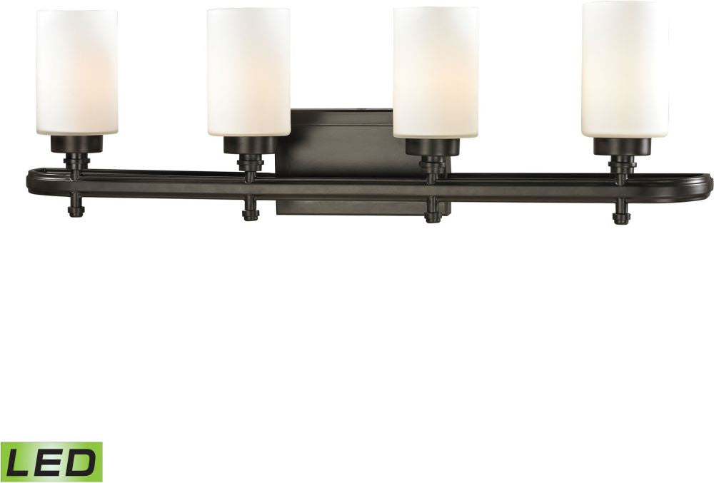 Dawson 4 Light Led Vanity In Oil Rubbed Bronze and Opal White Glass