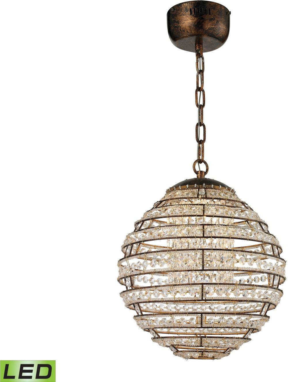 Crystal Sphere Led Light Pendant In Spanish Bronze