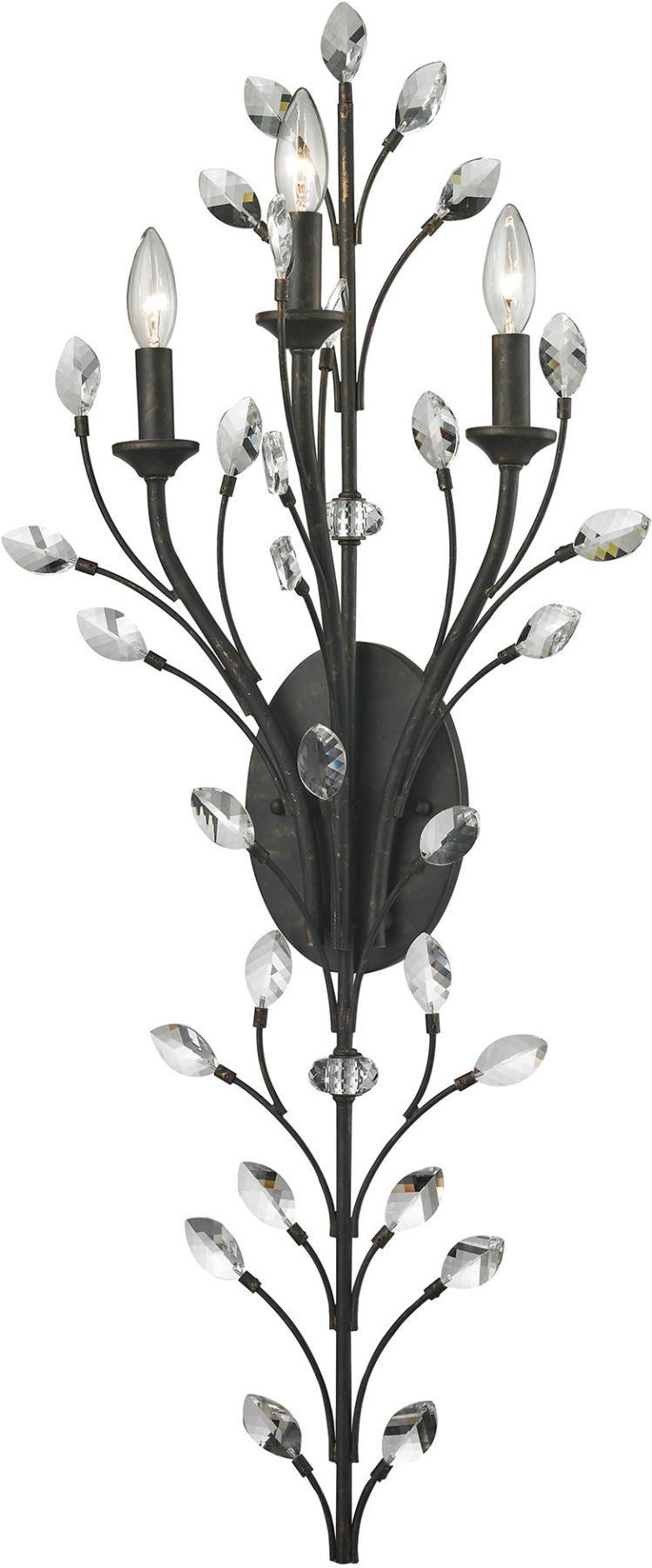 Crystal Branches 3 Light Wall Sconce In Burnt Bronze