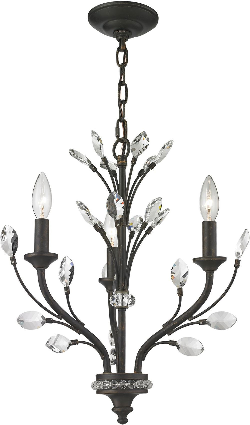 Crystal Branches 3 Light Chandelier In Burnt Bronze