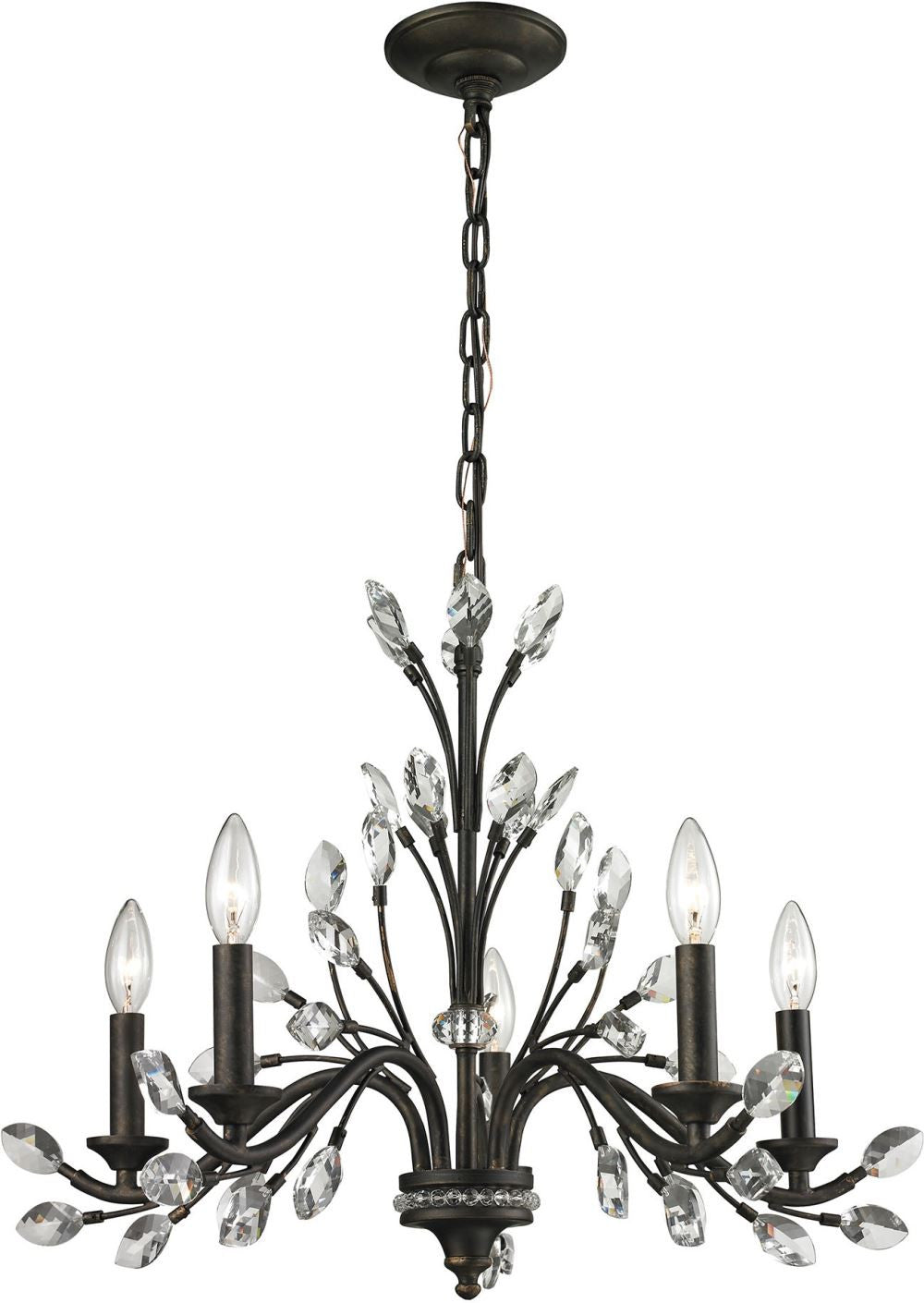 Crystal Branches 5 Light Chandelier In Burnt Bronze