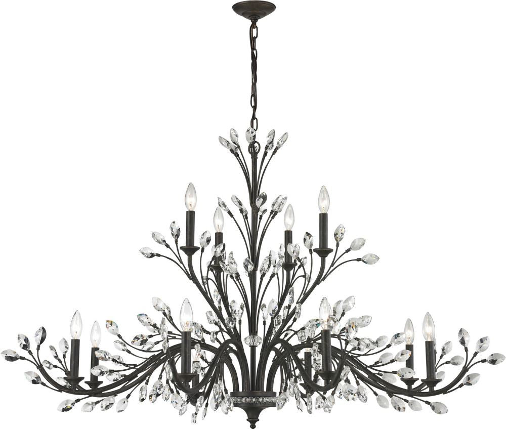 Crystal Branches 12 Light Chandelier In Burnt Bronze